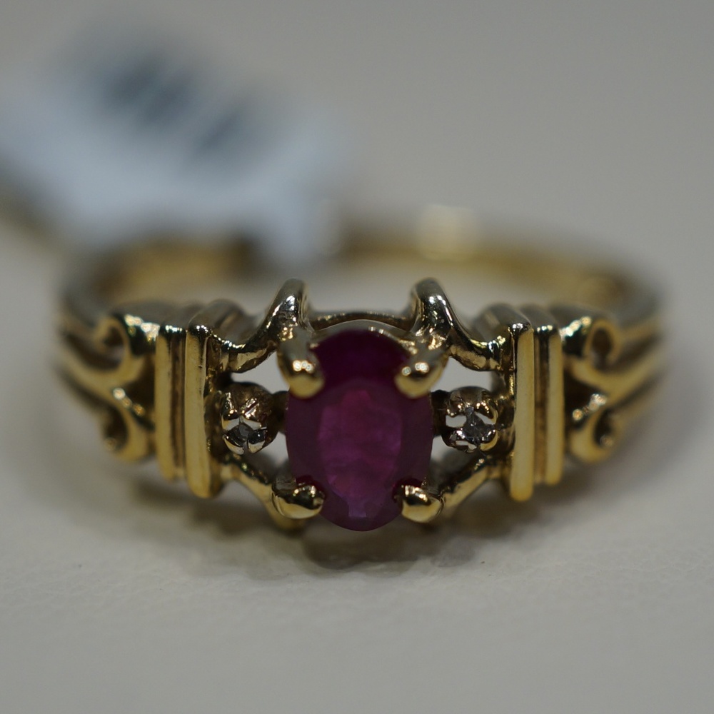 10KY Gold Genuine Ruby & Diamond Ring - Picture 1 of 7